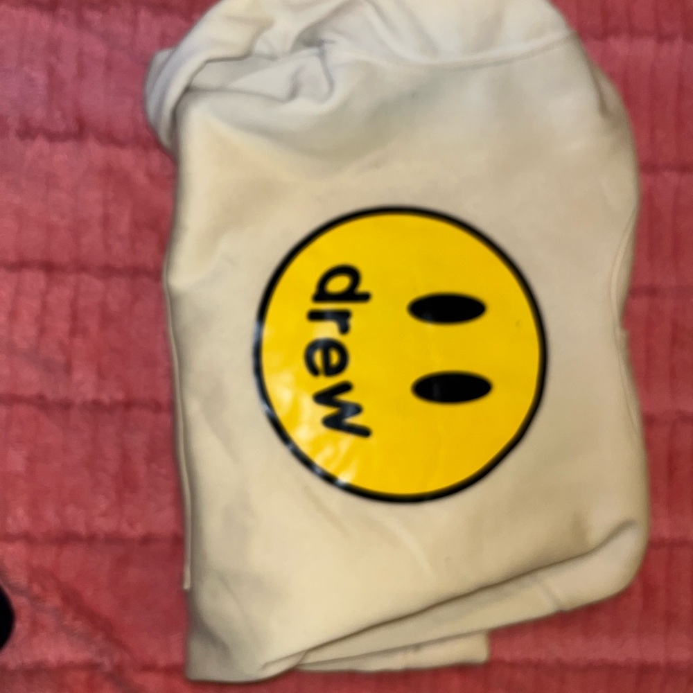 Knock off Drew Cream Hoodie with Yellow Smiley